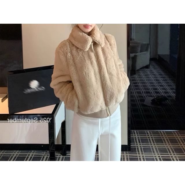 Collar Plain Fleece Zip Jacket