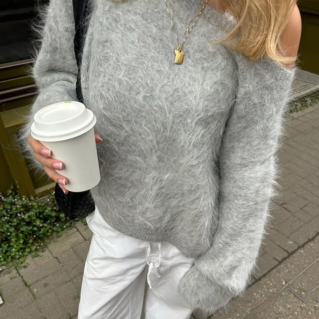 One-Shoulder Plain Sweater