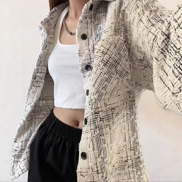Tweed Button-Up Shirt Jacket