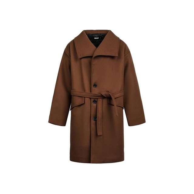 Lapel Wool Coat with Sash