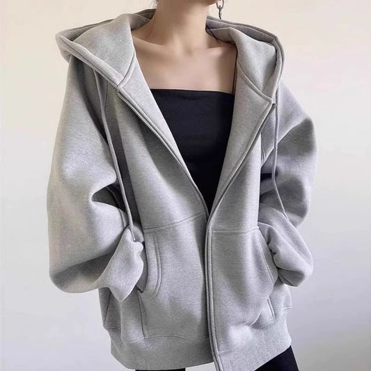 Plain Zip-Front Hoodie