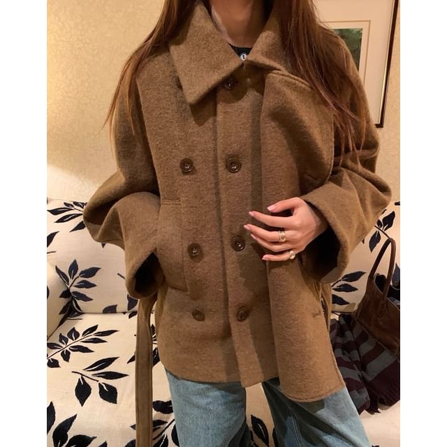 Collared Plain Double Breasted Jacket