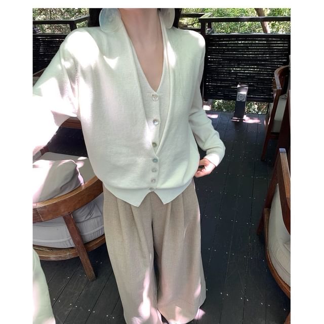 V-Neck Mock Two Piece Cardigan