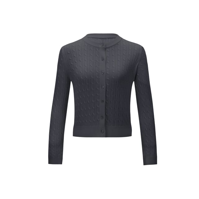 Round Neck Plain Cable Knit Cardigan