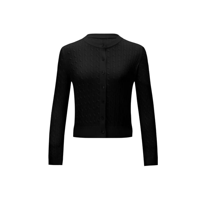 Round Neck Plain Cable Knit Cardigan