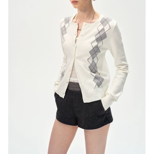 Round Neck Argyle Cardigan