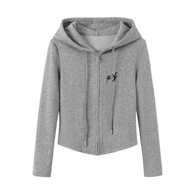 V-Neck Lettering Embroidered Button Jacket / Zip Hoodie / Elastic Waist Plain Wide Leg Pants