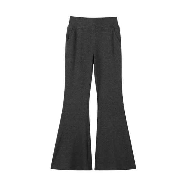 Lettering Embroidered Zip Hoodie / High Waist Plain Flared Pants / Long Sleeve V-Neck Embroidered Tee