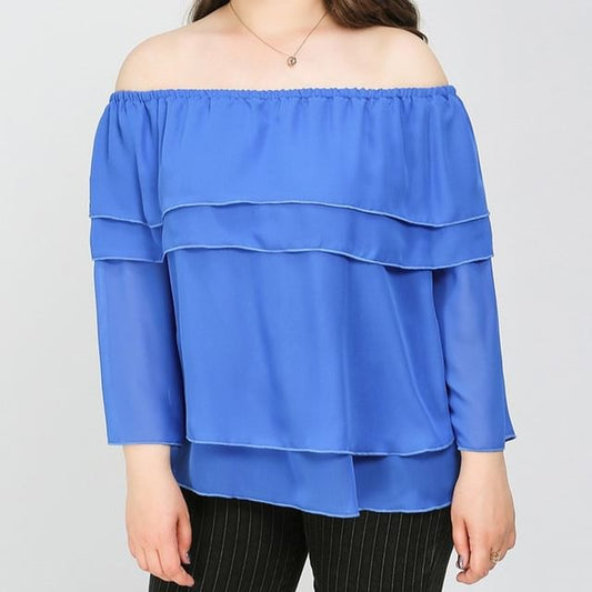 Bracelet Sleeve Off Shoulder Solid Ruffle Blouse