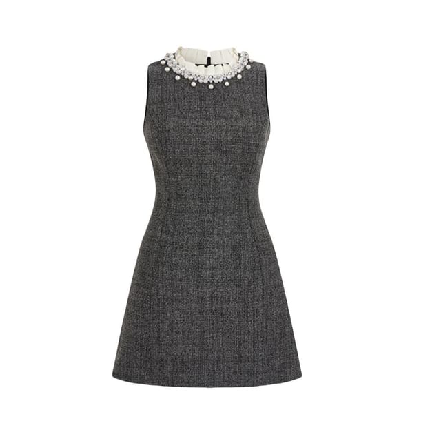 Open Front Tweed Jacket / Sleeveless A-Line Dress / Set