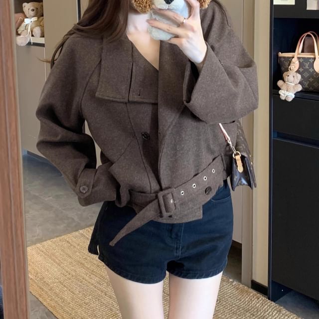 Plain Buckled Wool Jacket