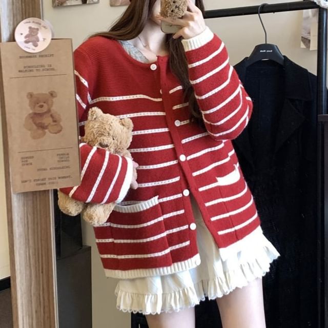 Button-Up Striped Cardigan