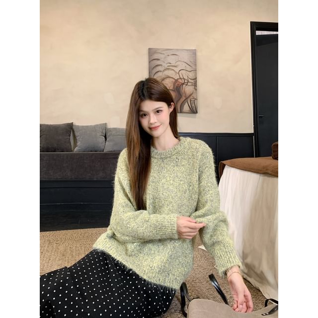 Oversized Sweater with Round Neck and Solid Color