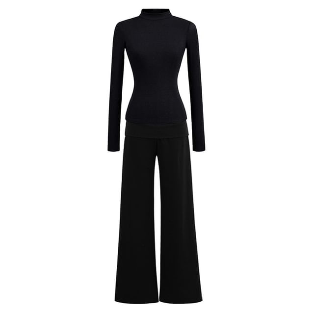 Mock Neck Slim Tee & High Rise Wide Leg Sweatpants Set