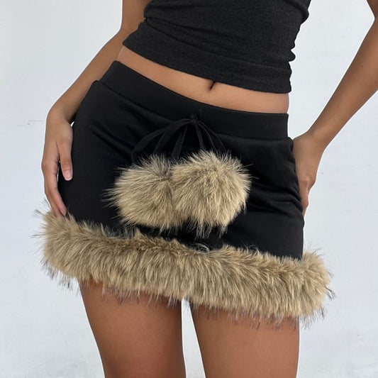 Fluffy Trim Pom Pom Mid Rise Pencil Skirt