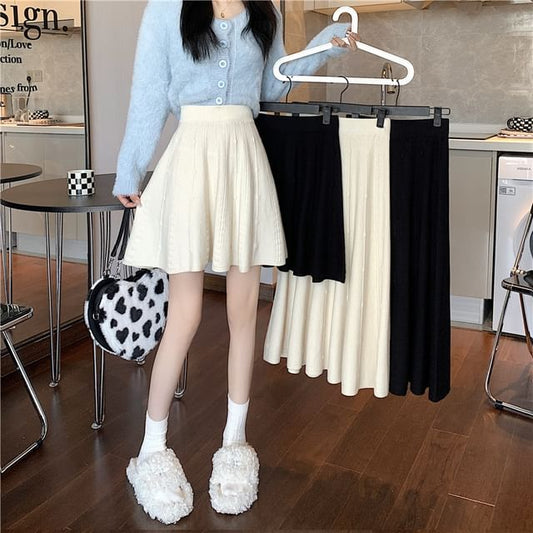 High Waist Knit A-Line Skirt Various Designs