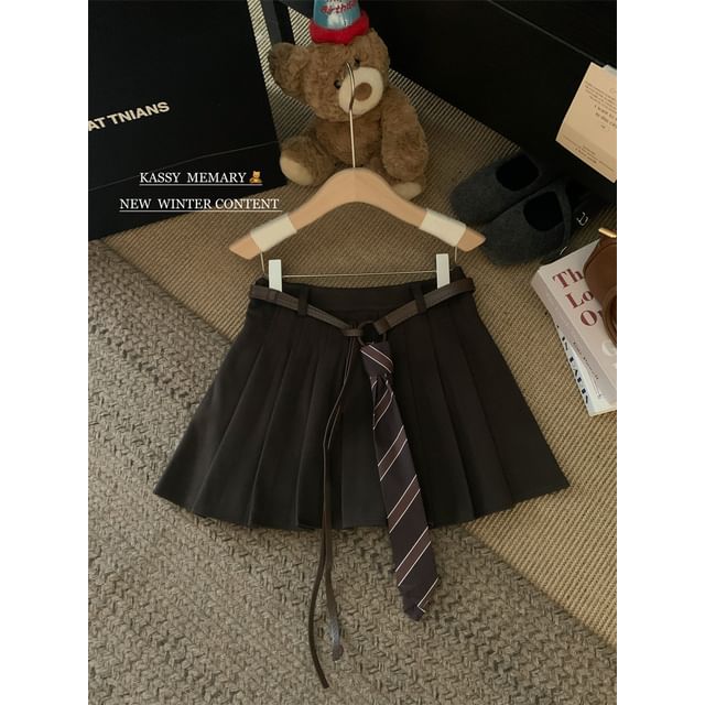 Pleated Mini A-Line Skirt High Waist