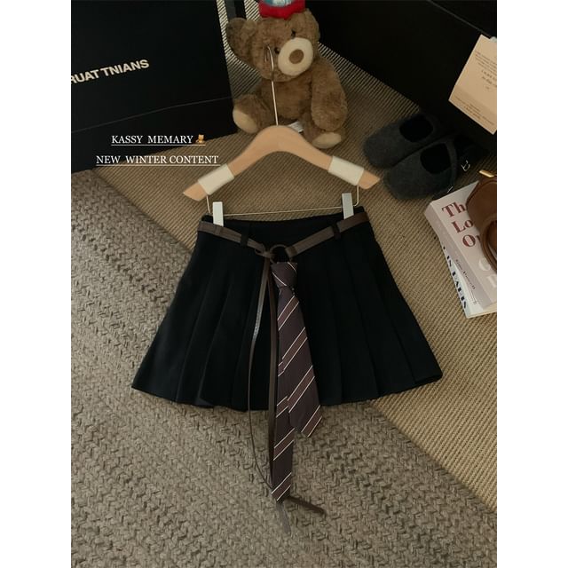 Pleated Mini A-Line Skirt High Waist