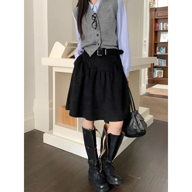 High Waist A-Line Skirt Plain Style