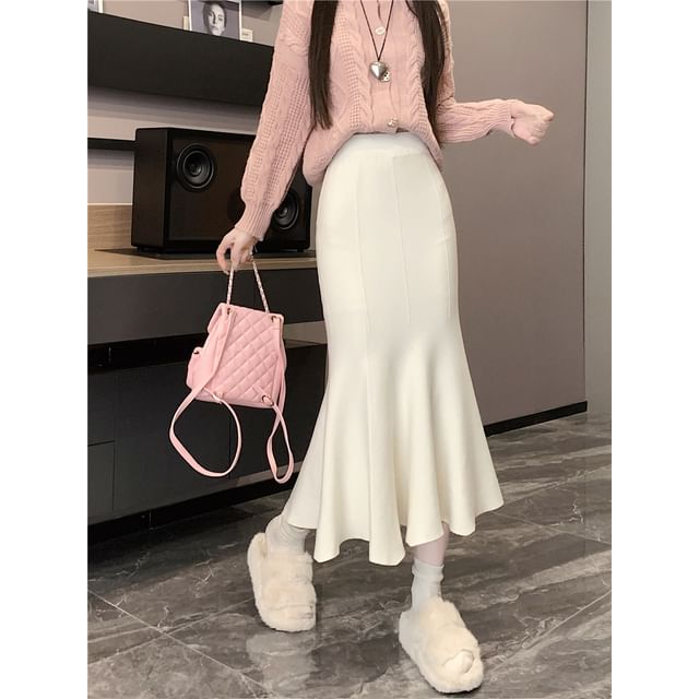 High Waist Mermaid Midi Skirt Plain