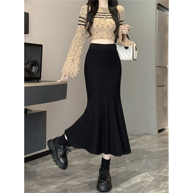 High Waist Mermaid Midi Skirt Plain