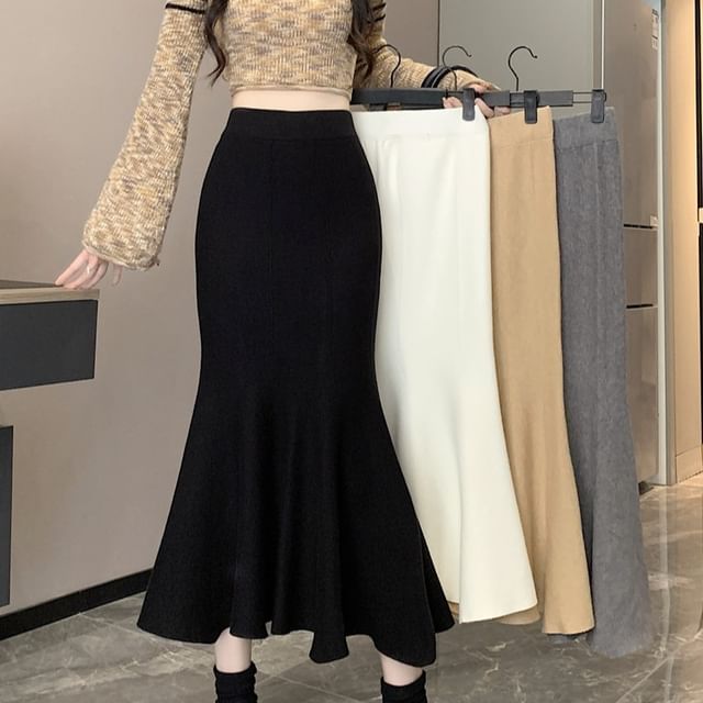 High Waist Mermaid Midi Skirt Plain