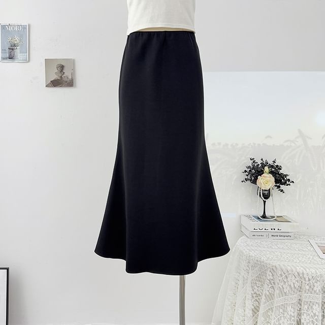Elastic Waist Maxi Mermaid Skirt Plain