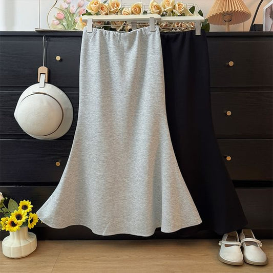 Elastic Waist Maxi Mermaid Skirt Plain