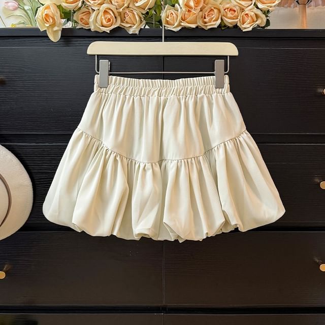 Elastic Waist Mini Bubble Skirt in Plain
