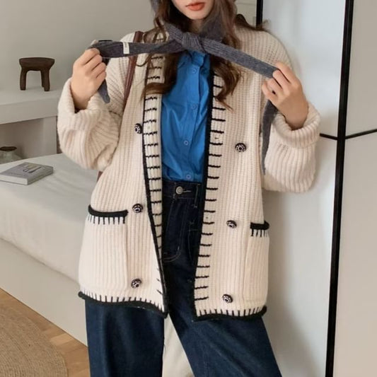Shawl Collar Two Tone Double Breasted Cardigan