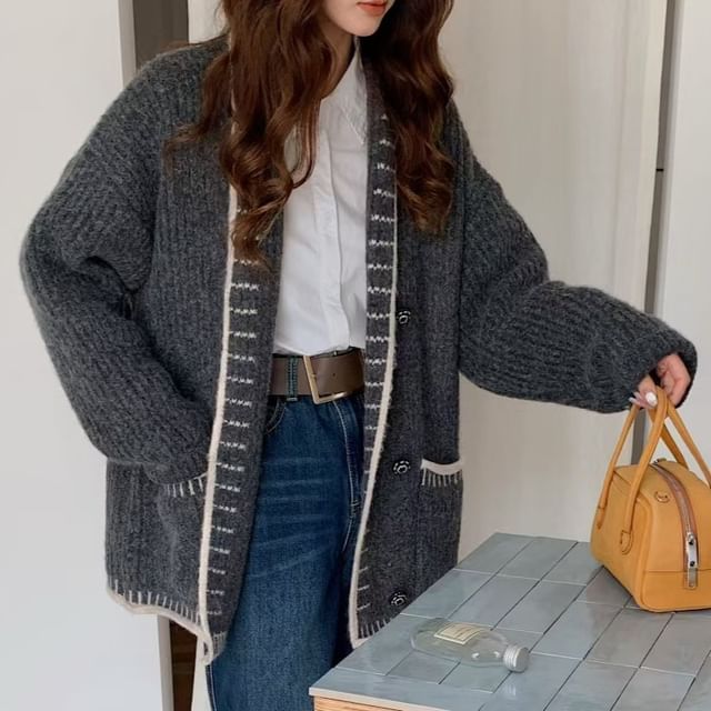 Shawl Collar Two Tone Double Breasted Cardigan