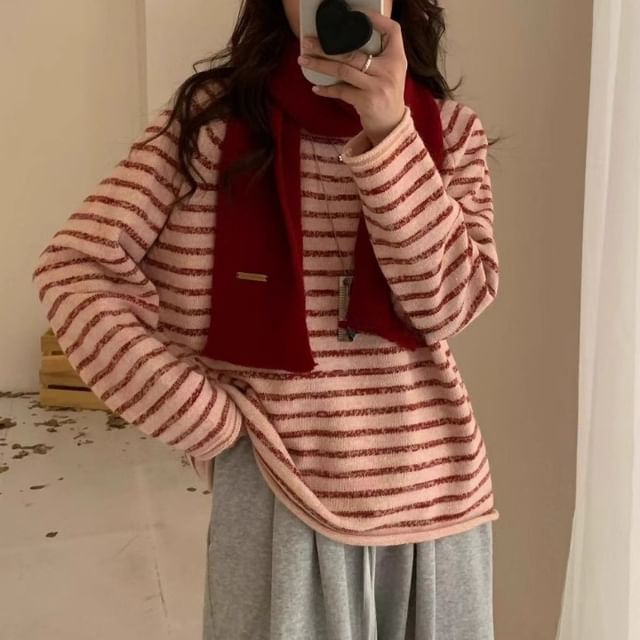 Striped Sweater with Round Neck