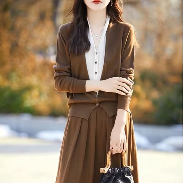Knit Top and Maxi A-Line Skirt Set Long-Sleeve