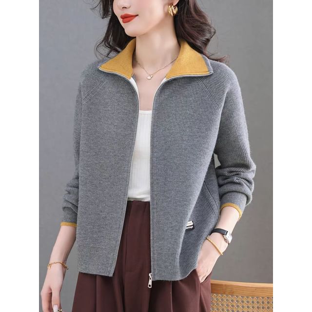 Zip-Up Plain Cardigan