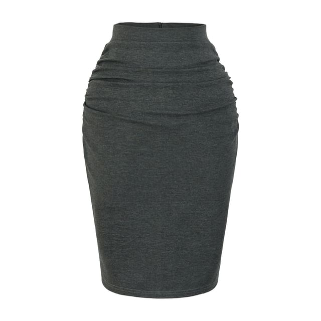 Ruched Slit Pencil Skirt High Rise