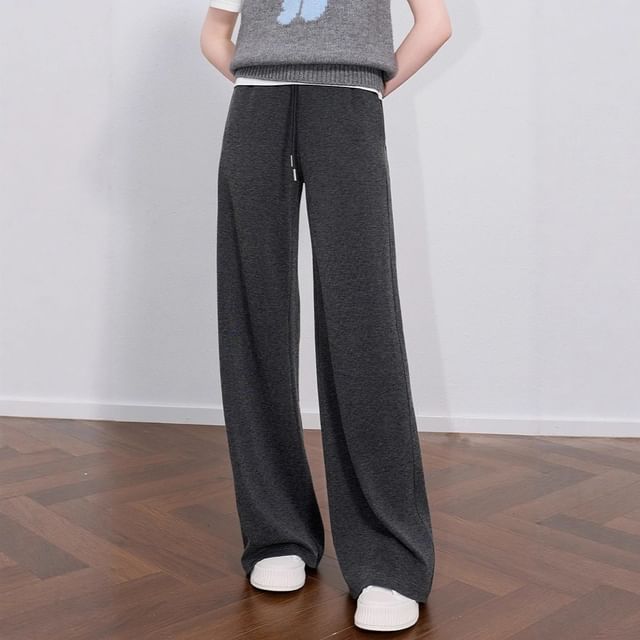 Drawstring Waist Plain Loose Fit Pants