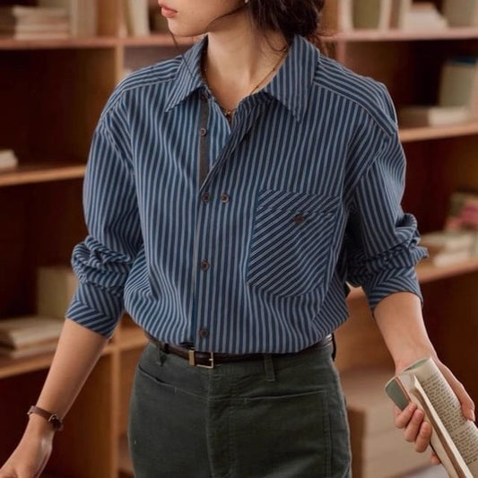 Long-Sleeve Striped Pocket Detail Shirt