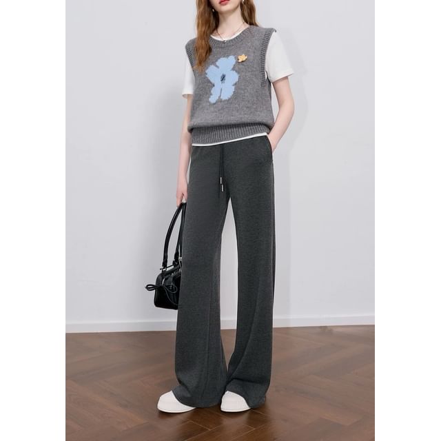 Drawstring Waist Plain Loose Fit Pants