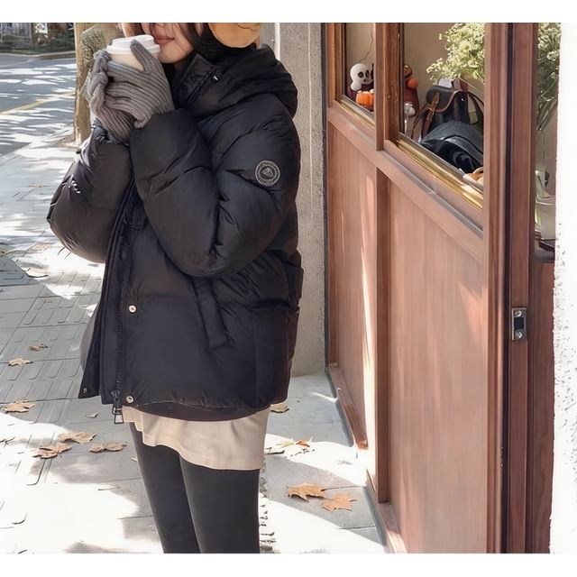 Plain Hooded Down Zip Puffer Jacket