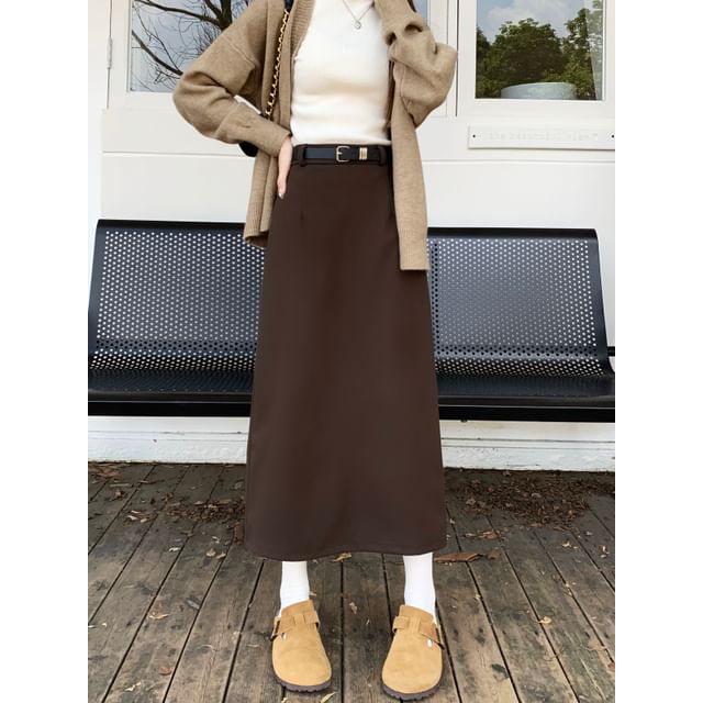 Midi Pencil Skirt High Waist Plain