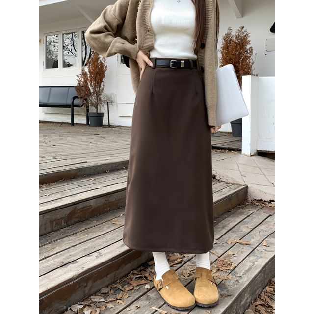 Midi Pencil Skirt High Waist Plain