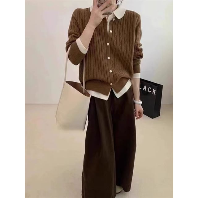 Collared Two Tone Cardigan