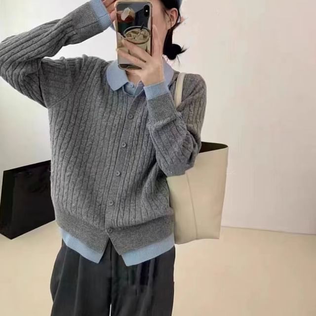 Collared Two Tone Cardigan