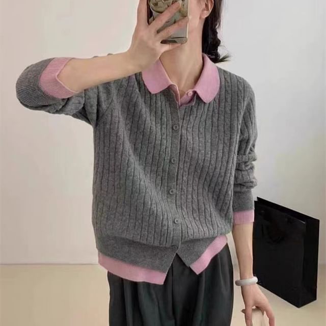 Collared Two Tone Cardigan