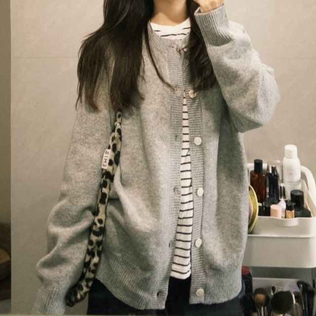 Crew Neck Melange Cardigan