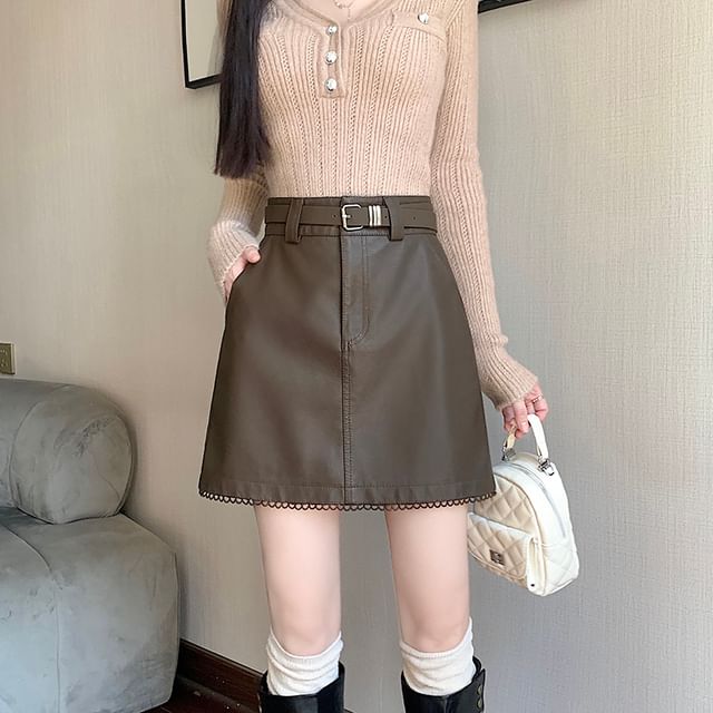 Faux Leather Mini Skirt High Rise