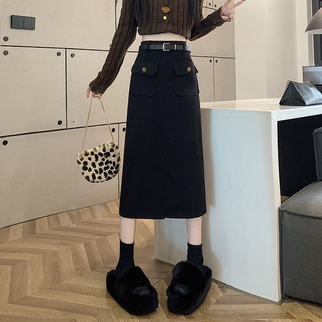 High Rise Plain Midi Skirt