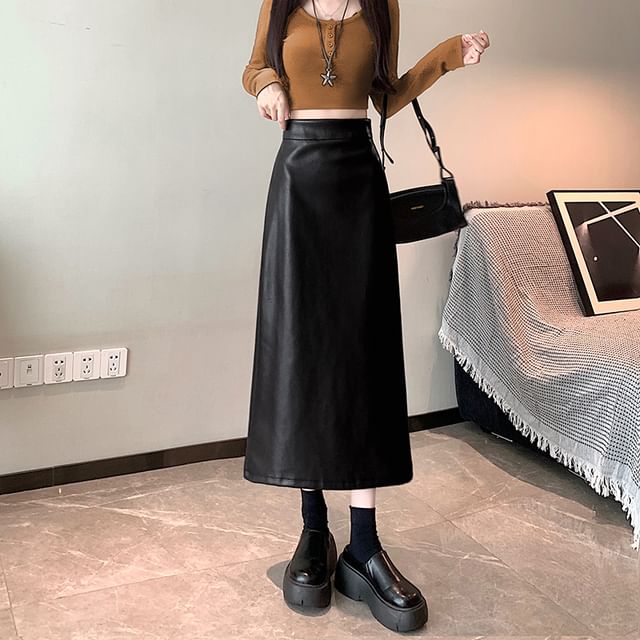 Faux Leather Maxi Skirt High Rise