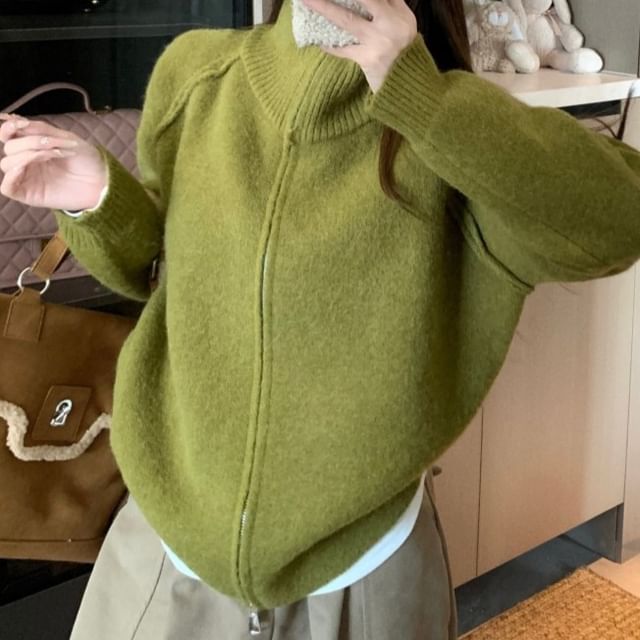 Zip-Up Plain Cardigan