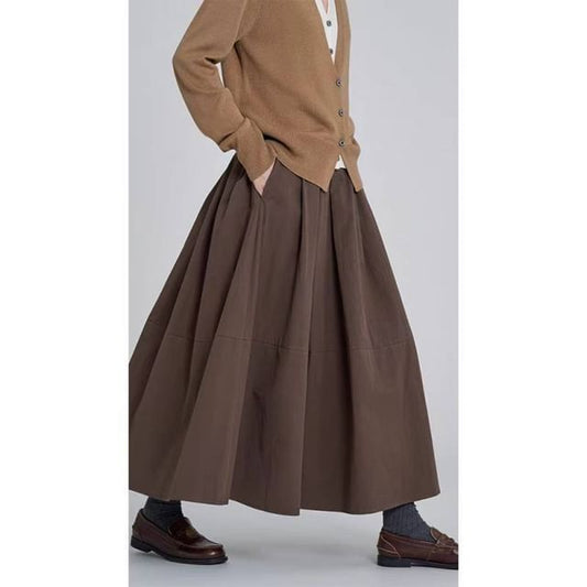 Elastic Waist Plain Midi A-Line Skirt